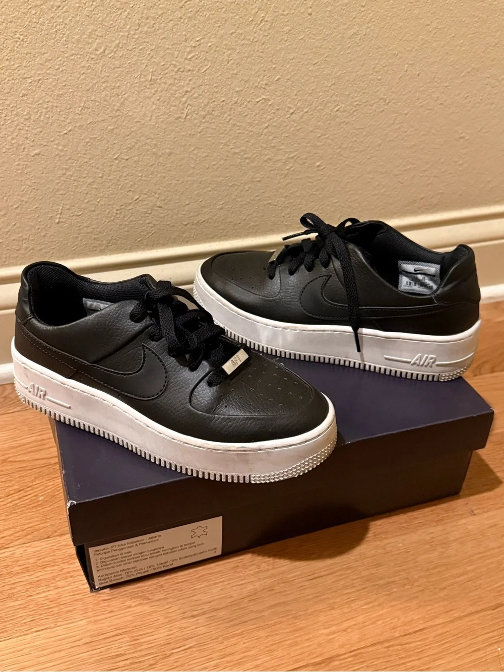 Nike Black Leather Platform Sneakers with White Sole - Women's